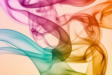 Ethereal dance of vibrant smoke streams against soft backdrop creating a mesmerizing abstract design with flowing motion and smooth gradient transitions
