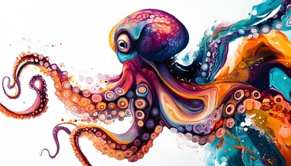 A vibrant and colorful octopus rendered in fluid abstract style