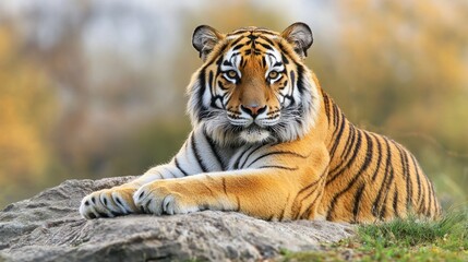 Majestic Siberian Tiger Resting on a Rock