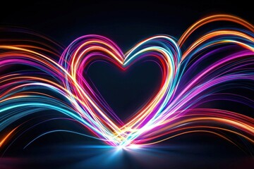 Abstract Heart Shape Made of Colorful Light Trails on Dark Background Romantic Valentine's Day Concept