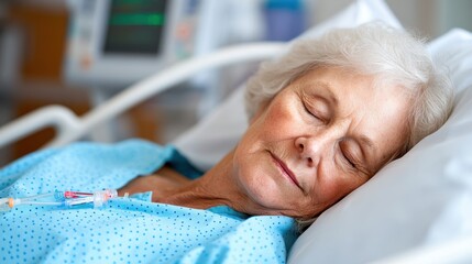 Senior woman recovering peacefully in hospital after surgery