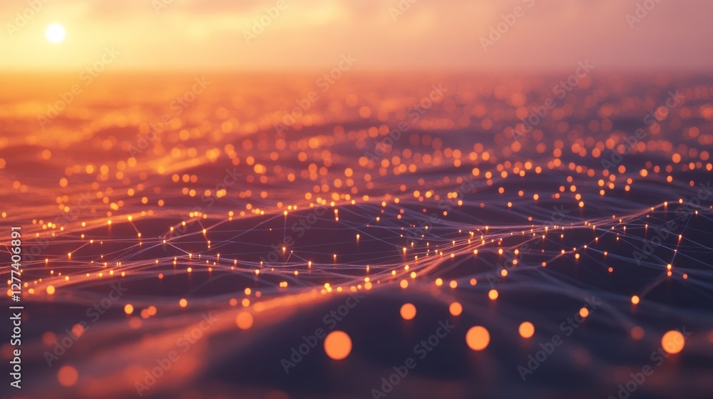 Aufkleber A serene ocean scene illuminated by glowing particles, evoking a sense of tranquility.
