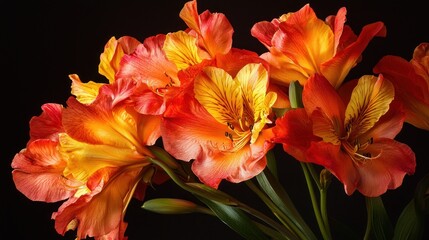 Fototapeta premium Fiery Alstroemeria Bouquet: A Stunning Display of Orange and Yellow Blooms