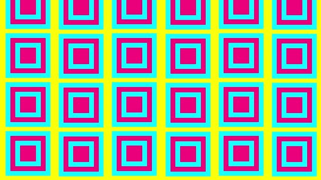 A 2D motion graphic of colorful square shape in front of color backdrop