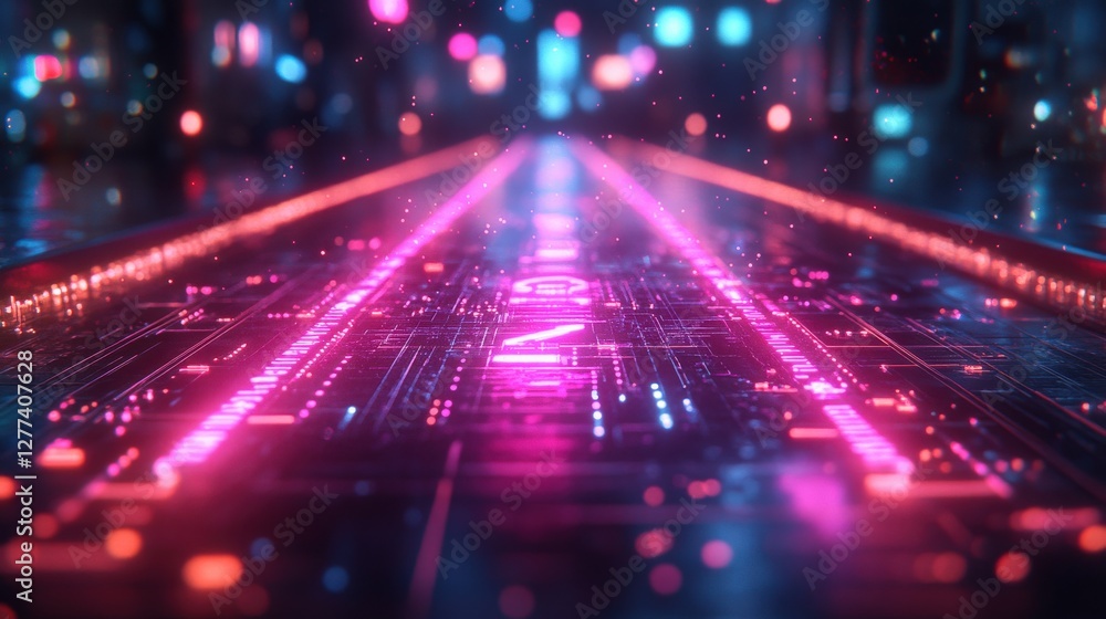 Aufkleber futuristic digital pathway illuminated with vibrant neon lights and abstract patterns