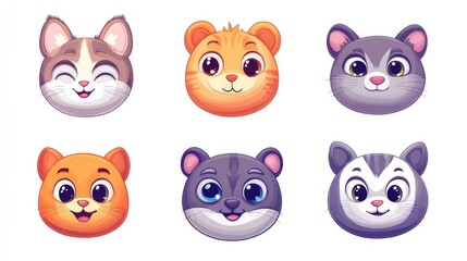 Fototapeta premium Cute cartoon animal faces, various breeds. (1)