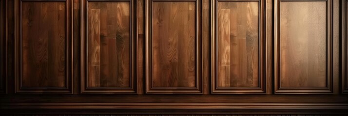 A rich wooden paneling featuring a smooth, polished surface, showcasing the beauty of natural grain and craftsmanship.