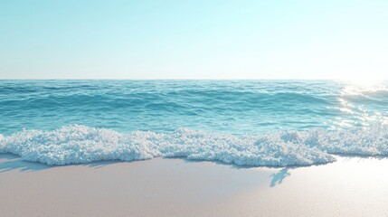 Serene Ocean Waves Gently Crashing on a Pristine Beach Under a Bright Sunny Sky