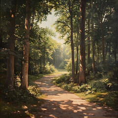 Obraz premium Serene Outdoor Ambiance: Sunlight and Shadows Harmonize in Tranquil Natural Setting