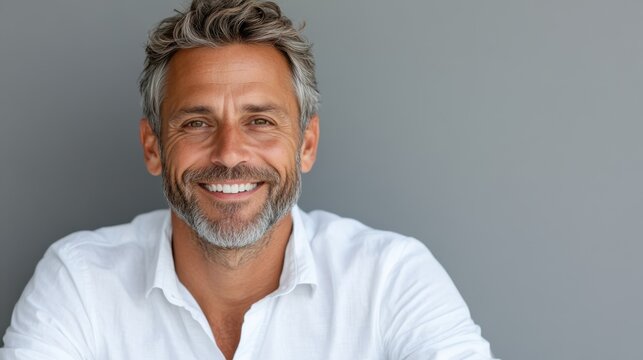 Cheerful man celebrates project completion with a radiant smile and confidence