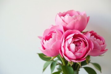 Fototapeta premium Luscious pink peonies and roses bouquet White backdrop , soft, spring