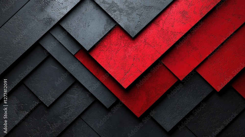 Poster abstract composition of layered black and red geometric shapes creating a modern design