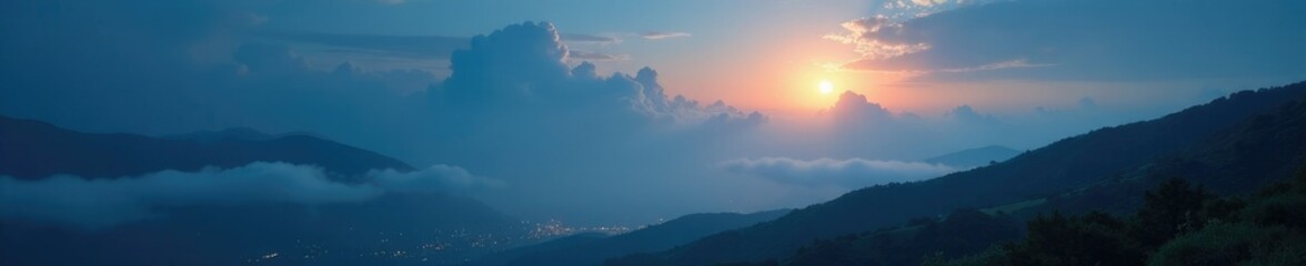 Obraz premium A sliver of moonlight breaks through clouds over Salamina, landscape, misty, salamina