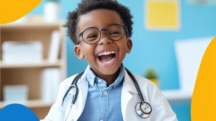 Pediatrician interacts with joyful boy during checkup at office