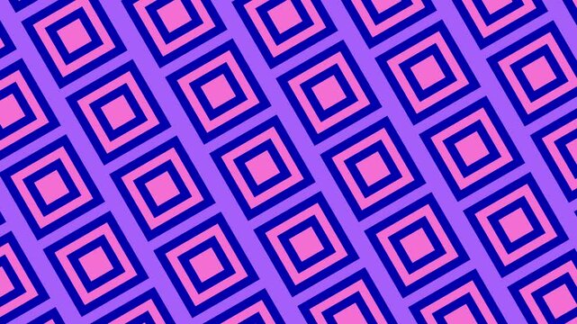 A 2D motion graphic of colorful square shape in front of color backdrop