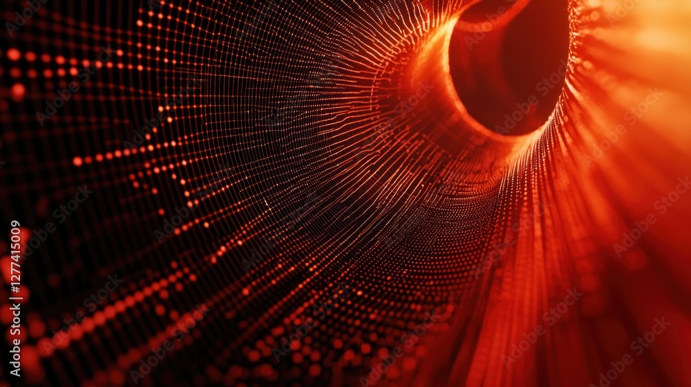 Poster abstract red digital tunnel: a journey through data streams
