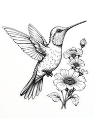 Obraz premium Beautiful Hummingbird Illustration for Adult Coloring Book Decorative Art