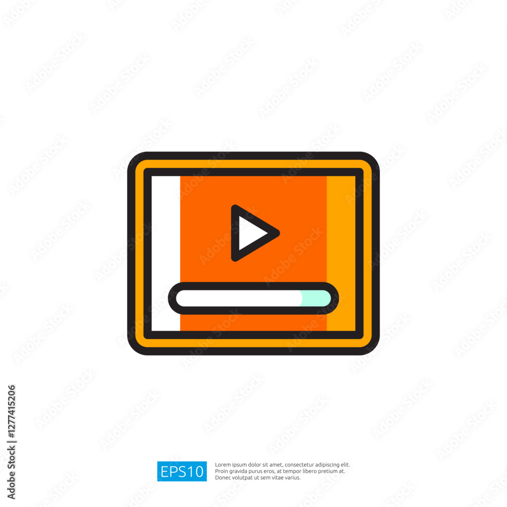 Poster stylized icon representing video playback with colorful design elements for multimedia and streaming