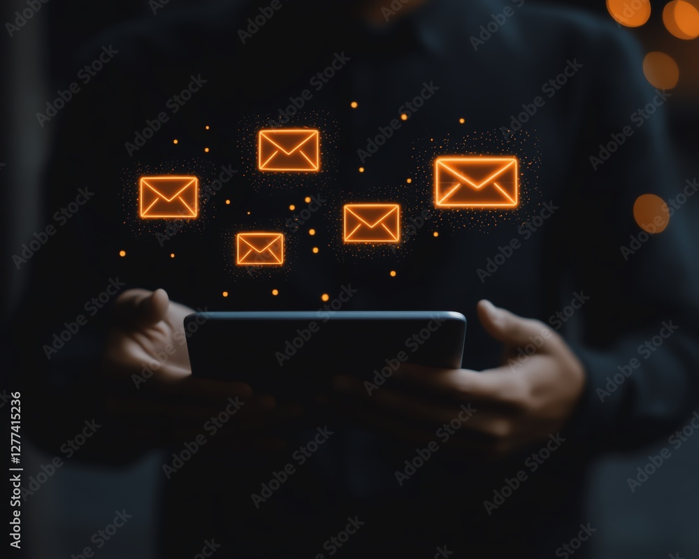 Poster Using internet for business communication businessman sending message by laptop online people network