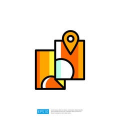 Geometric Icon Representing Map and Location with Pin for Navigation and Exploration in Vibrant Colors