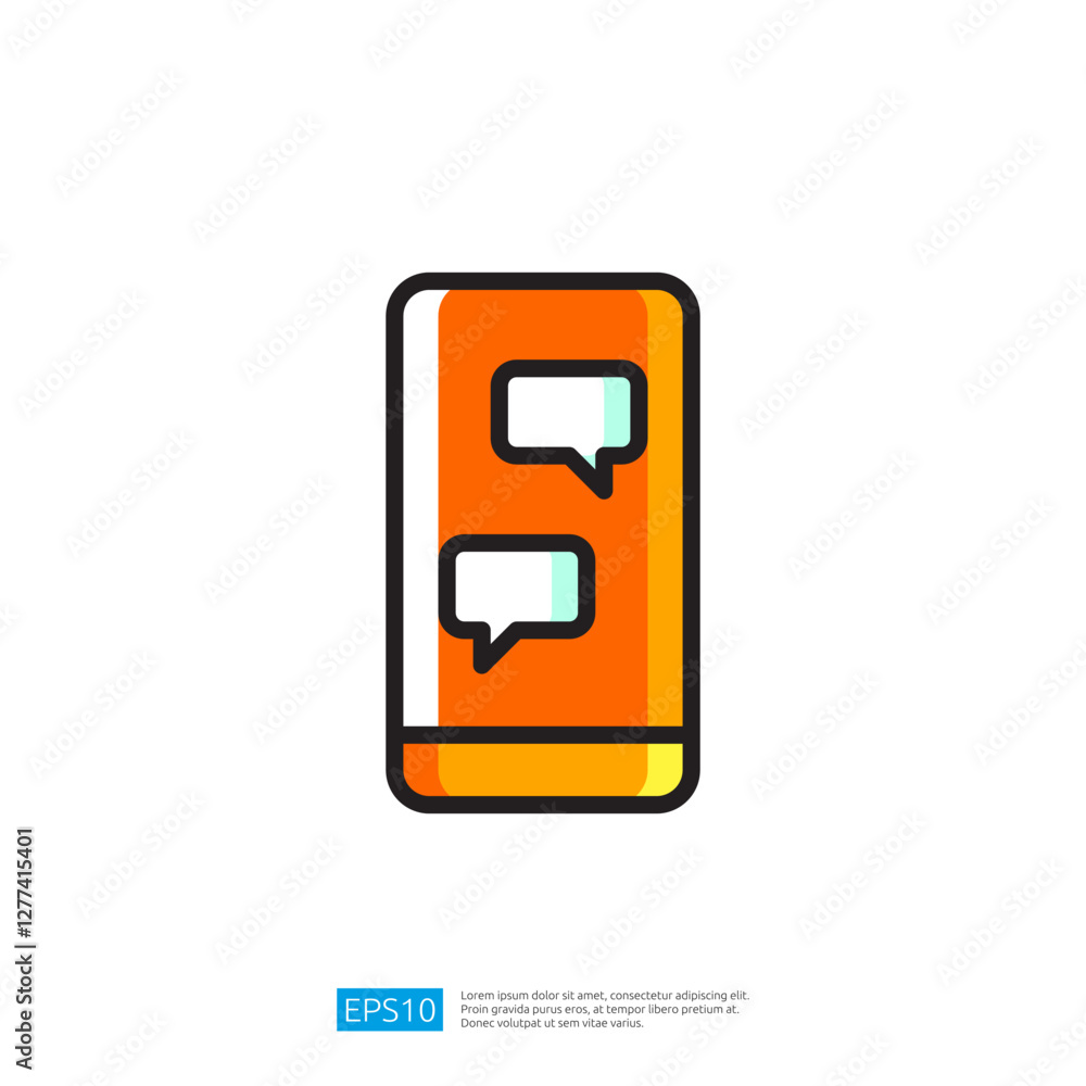 Poster stylized smartphone icon with messaging bubbles on an orange background representing digital communi