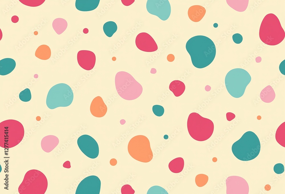 Poster seamless irregular dots pattern: harmonious color blend on pale cream background - vector art, minim