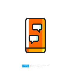 Fototapeta premium Stylized Smartphone Icon with Messaging Bubbles on an Orange Background Representing Digital Communication and Social Interaction