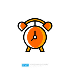 Bright Orange Alarm Clock Icon Illustrating Time Notification and Morning Reminder in Simple Flat Design