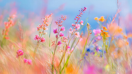 Colorful grasses and flowers in the dunes, generative AI