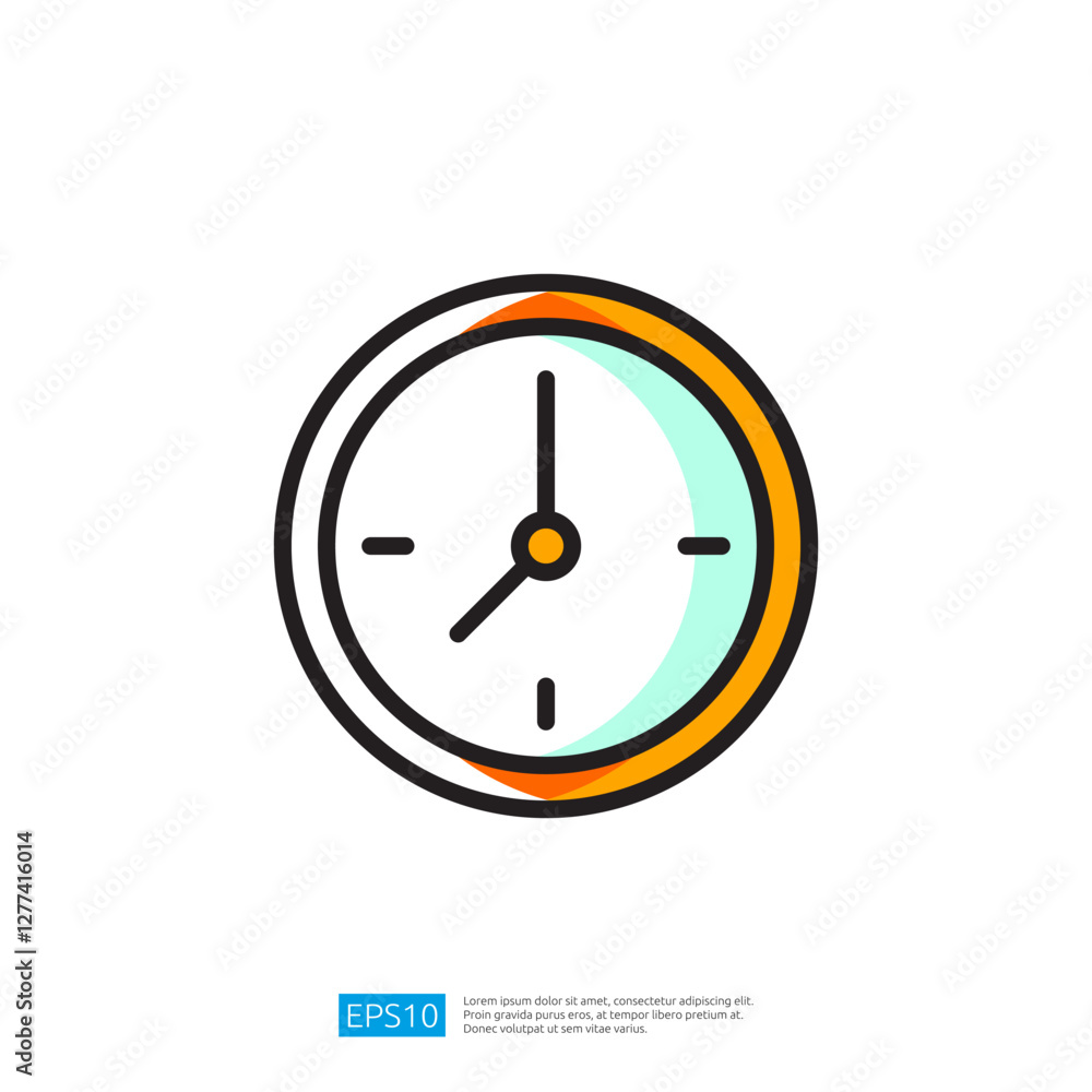 Poster colorful clock icon displaying time with round design and geometric elements in a bright and modern 