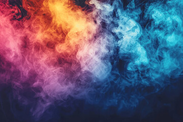 Fototapeta premium Colorful smoke swirling against a black background creating abstract patterns and textures in the air