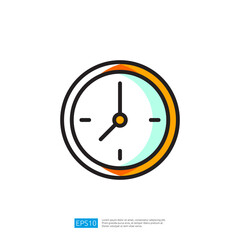 Colorful Clock Icon Displaying Time with Round Design and Geometric Elements in a Bright and Modern Style