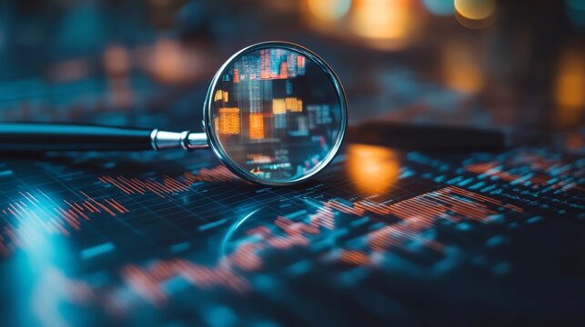 Data analysis research magnifying glass business concept exploring data insights examination