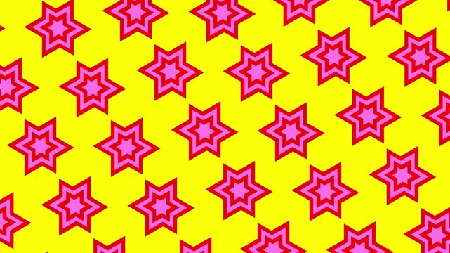 A 2D motion graphic of colorful hexagram shape in front of color backdrop