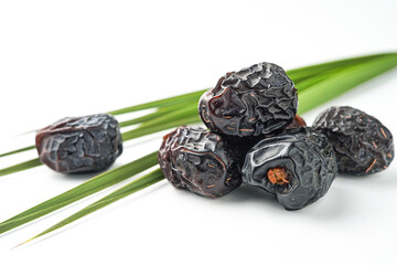 Dates fruit ajwa or kurma ajwa, isolated on white background