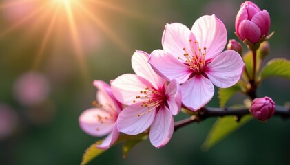 Obraz premium Soft pink blossoms, delicate petals, lush blooms, background, floral