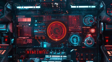 Fototapeta premium Futuristic Control Panel with Neon Lights and Advanced Technology Display