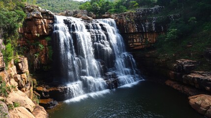 Fototapeta premium Majestic Waterfall Cascading Over Rocky Cliffs