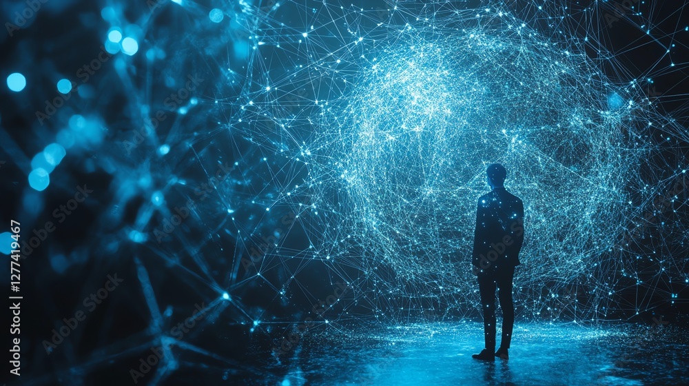Aufkleber Global network data concept businessman analyzing big data laptop and online network structure digital connections