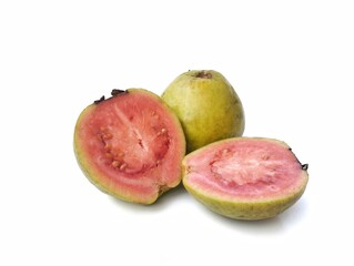 Fresh and half slice guava isolated on white background 