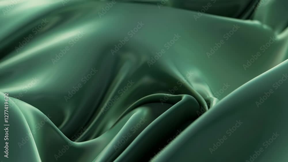 Aufkleber abstract green silky waves flowing smoothly, close-up view. artistic texture and fabric concept