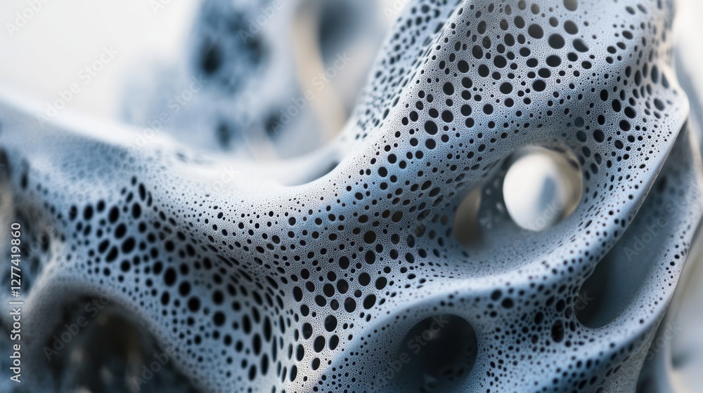 Aufkleber abstract 3d render of a porous, organic-looking gray form with various sized holes.