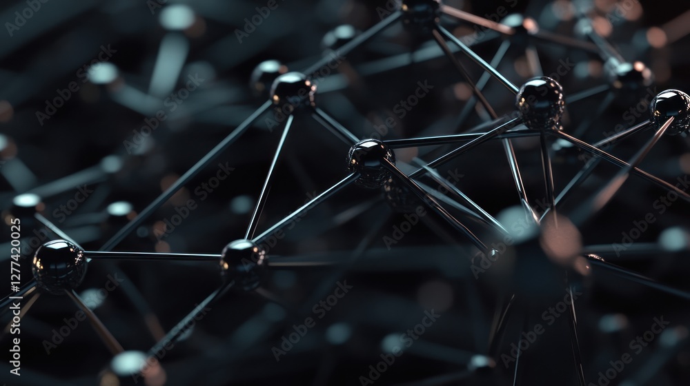 Aufkleber abstract 3d rendering of a complex network structure with metallic spheres and connecting lines.