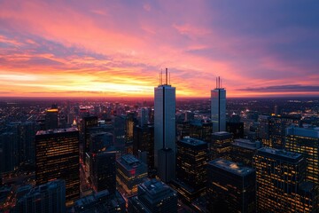 Fototapeta premium City Skyline Sunset Aerial View