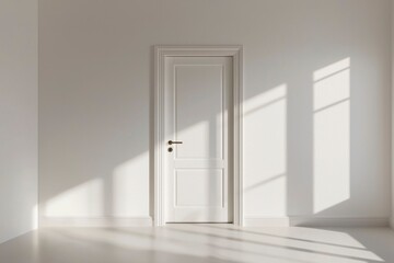Empty room with white door and sunlight. Interior design mock-up for use in branding