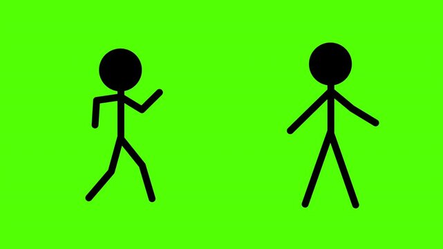 Walking and running stickman animation. Green Background Loopable.