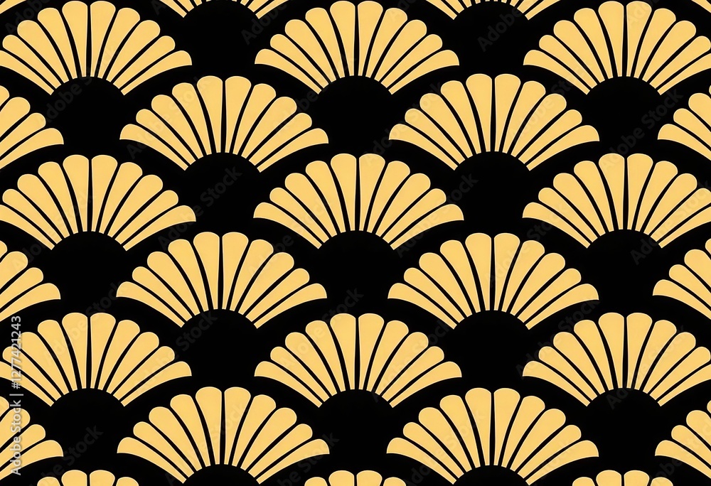 Poster art deco palm leaf scallop: luxe geometric pattern repeating in a row - elegant and stylish