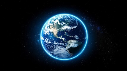 Glowing Earth in space, North and Central America visible.