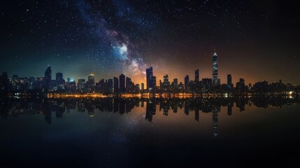 Night Cityscape Under a Starry Sky