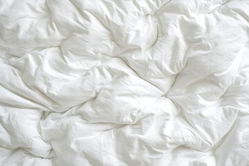 Obraz premium Messy White Bed Sheets, Wrinkled, Ready for Sleep, Home Interior, Minimalist Style, Bedding, Cozy, Ideal For A Relaxing Bedroom, Perfect Background, Stock Photo